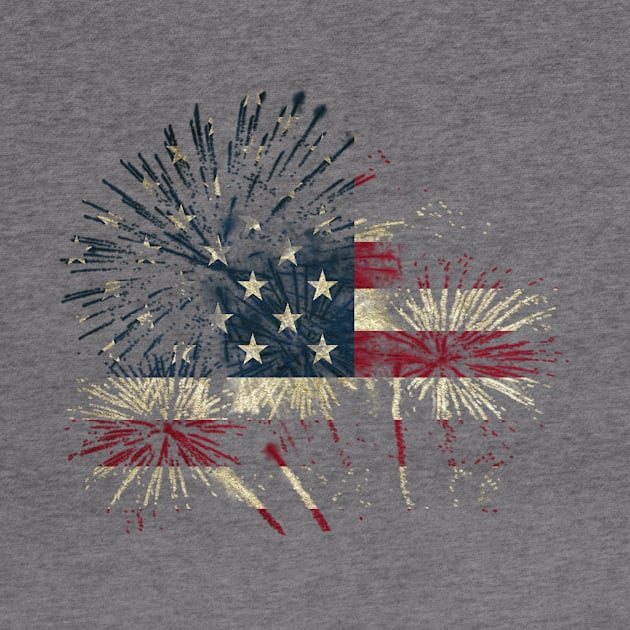 Happy July 4th American USA Flag Colorful Fireworks by TheRelaxedWolf